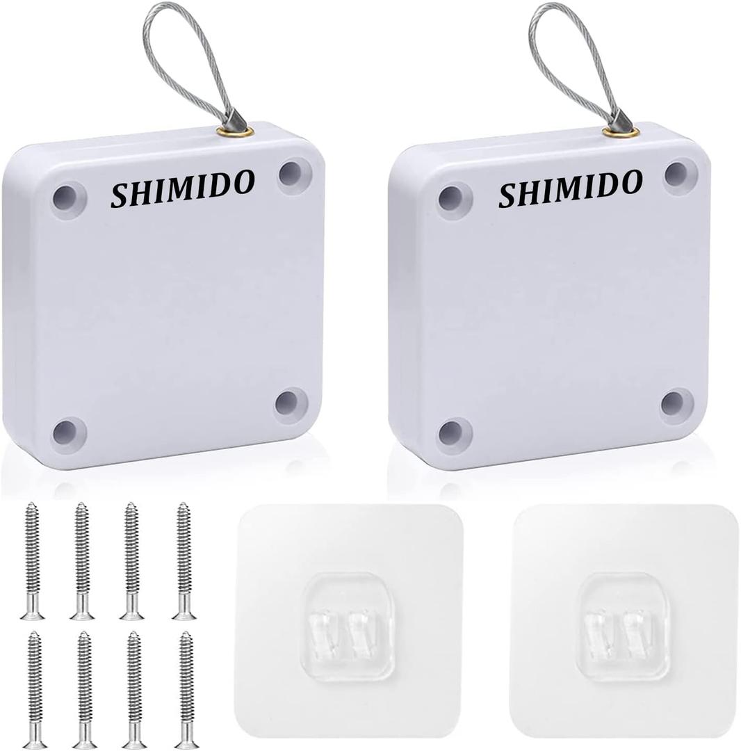SHIMIDO Upgraded Punch-Free 1000g Automatic Screen Door Closer, Storm Door Closer, Sliding Screen Auto Door Closer with Steel Drawstring for Bathroom, Bedroom, Studyroom, etc.2 Pack White