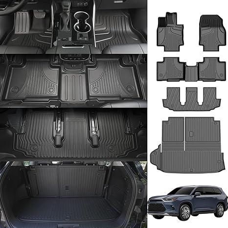 AOMSAZTO Floor Mats and Cargo Mat Compatible with 2020-2025 Toyota Highlander (7 Seats Only): Heavy Duty TPE All Weather Protection Car Floor Mats - 3 Rows Full Set Rubber Highlander Floor Mats