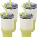 VEGOND 30 oz Insulated Stainless Steel Tumblers with lid and straw Bulk Pack Coffee Mug with Non-Slip Silicone Base, Sweat Proof Powder Coated Cup for Hot Cold Drinks, Green and Yellow 4Pack