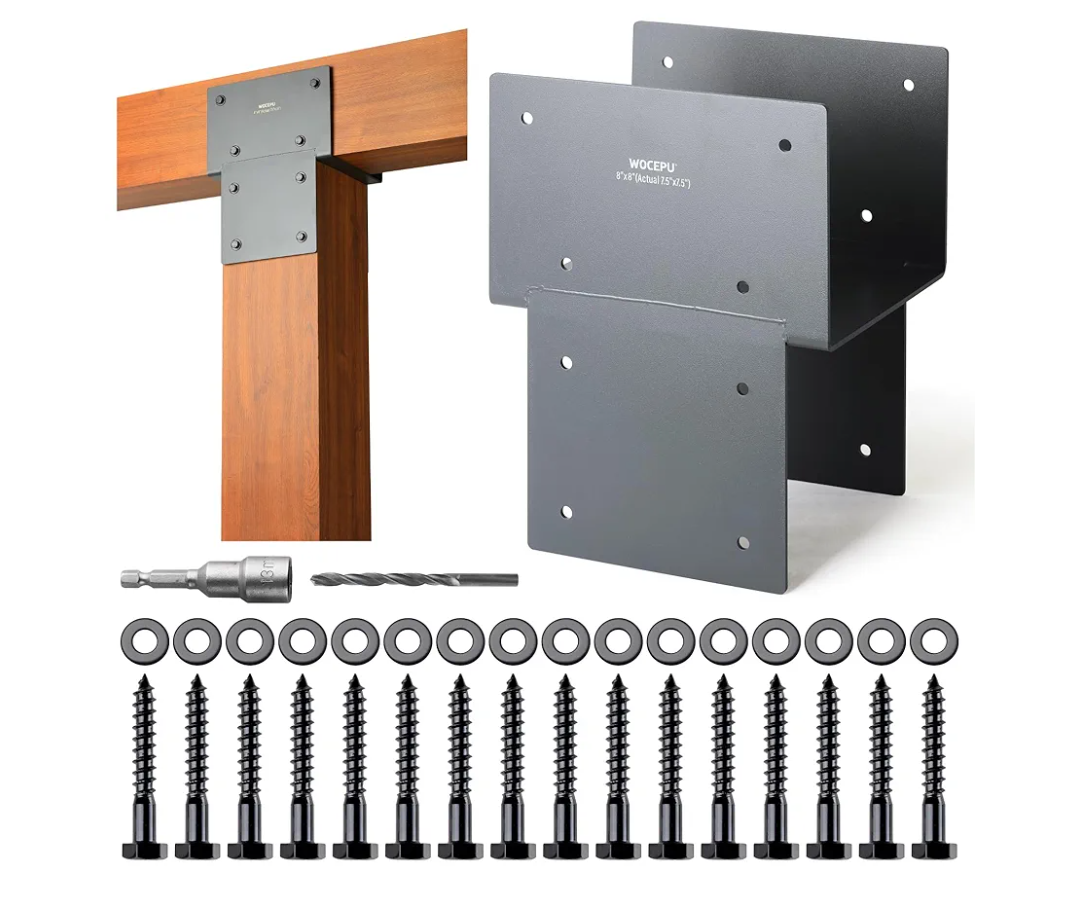 3 Pack Heavy Duty 8x8 (Actual 7.5"x7.5") Stainless Steel Post Caps Tie Bracket , Fit Connecting Wood Gazebo, Deck Patio Post and Wood Beams Bracket (Dark Gray)