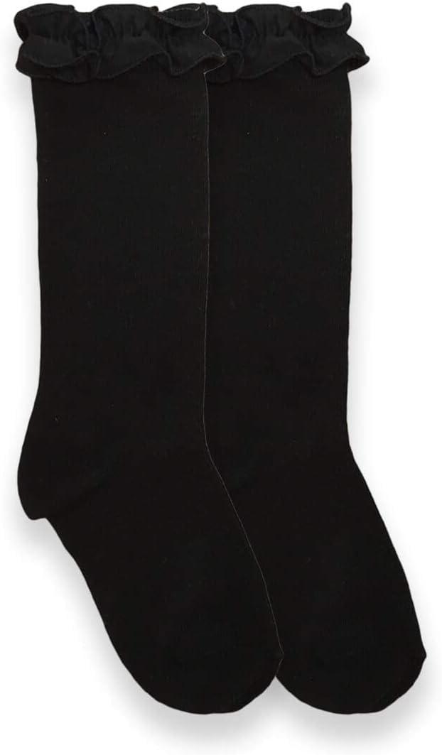 Jefferies Socks Girls' Ruffle Knee High (Black, XS)