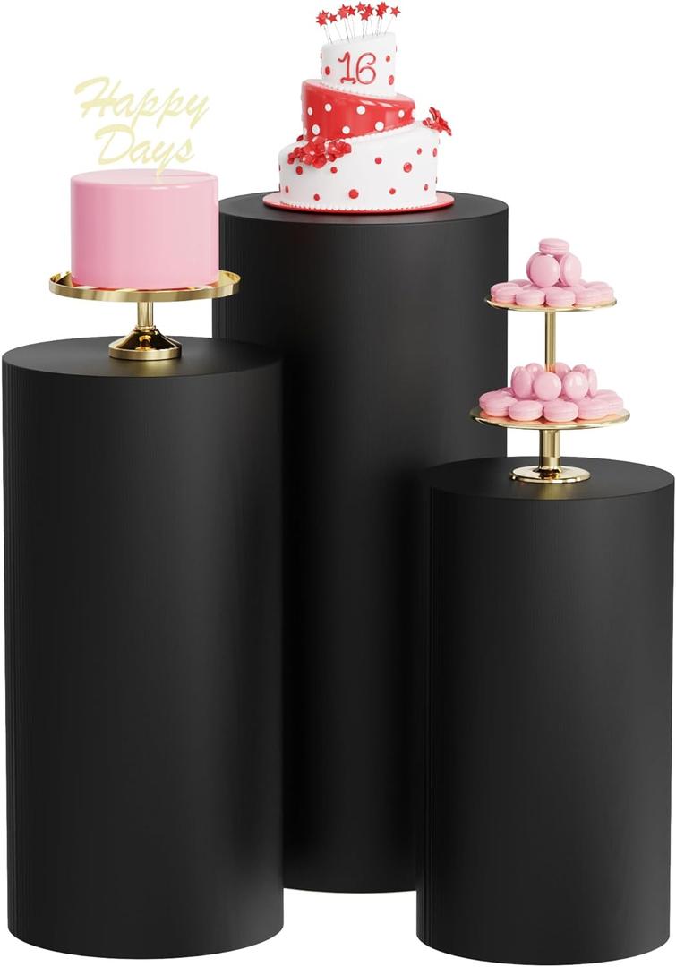 Wokceer Cylinder Pedestal Stand Covers for Party 3Pcs Spandex Black Cylinder Stand for Party Covers Plinth Pedestal Cover Pillar for Birthday Parties Wedding Decor