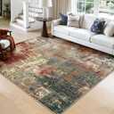 RELEANY Washable Area Rugs Square 8ft Non-Slip Modern Abstract Soft for Living Room Entryway Bedroom Kitchen, Print Pattern, Brown Rust Red Green Blue Multi