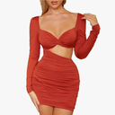 Women's Cut Out Backless Bodycon Mini Dress Long-Sleeved Party Dresses Club Outfits, Large, Red 