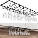 8 Row Wine Glass Rack Under Cabinet Holds up to 16-24 Glasses Under Cabinet Stemware Wine Glass Holder Extreme Large Hanger Hanging Wine Glass Holder for Cabinet Kitchen Bar Counter Black