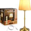 SlowTon Cordless Table Lamp, Dimmable USB Rechargeable Touch Night Lamp, Portable Bedside Table Lamp with Fabric Shade, for Living Room, Dorm, Bedroom, Dining, Patio