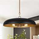 LamQee 20 Inch Oversized Large Pendant Lights, 3-Lights Black and Gold Modern Dome Chandelier, Industrial Metal Pendant Lighting Fixture Ceiling Hanging for Kitchen Island, Dining Room Over Table, Bar, 19.7 Inch