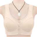 Ribbed Bras for Women Front Closure No Underwire Comfort Senior Wireless Snap Closing Bra (Beige) 42D