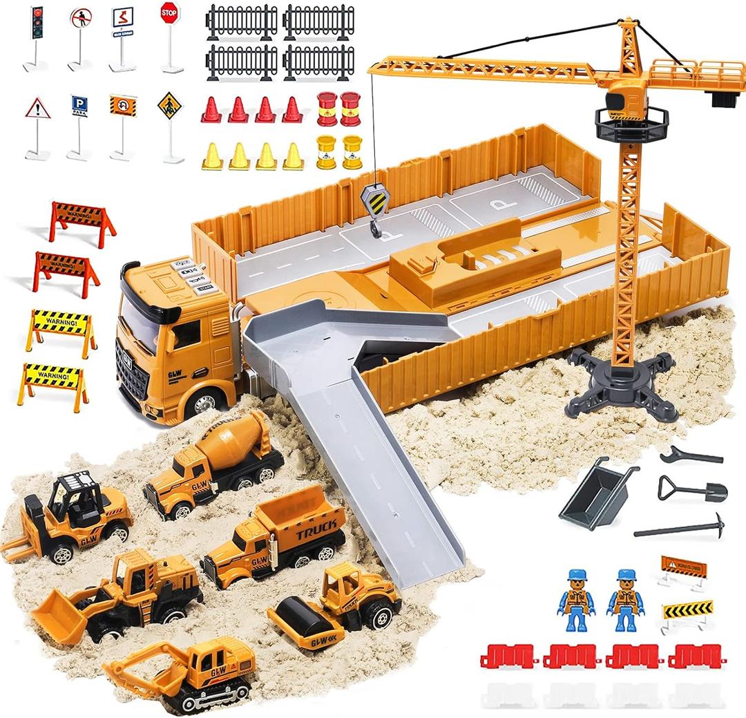 OR OR TU Alloy Construction Trucks Vehicle Toys for Kids Sounds Lights Effects Take Apart Container,Crane,Excavator Trucks,Cement Mixer,Dumper,Forklift for 3 4 5 6 7+ Years Old Boys Girls Best Gift