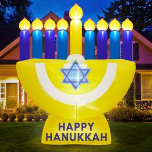 MICOCAH 6 FT Hanukkah Inflatables Outdoor Decorations, Inflatable Menorah Built-in LED Lights Blow Up Yard Decoration, Hanukkah Decorations for Home Garden Lawn Hanukkah Decor Holiday Party