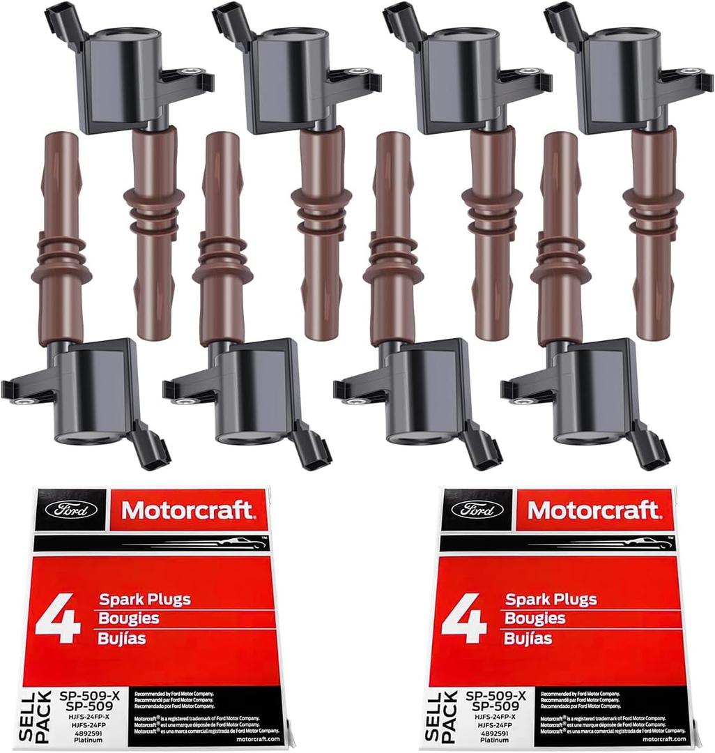 MAS Set of 8 Ignition Coils Brown Boots DG521 and Motorcraft SP-509 Spark Plugs Compatible with Ford Expedition F-150 F-250 F-350 F-450 F-550 F53 4.6L 5.4L C1659