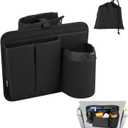 Airplane Seat Back Organizer, Flight Travel Organizer with 3 Metal Clips for Seat Back, Foldable Seatback Hanging Pocket with Storage Bag for Tablet, Passport, Phone, Water Bottle
