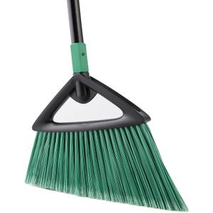 Eyliden Broom, Angle Broom with 57" Long Handle, PET Bristles - Fit Heavy-Duty Cleaning, Also Works Well Fine Dust - Commercial Outdoor Indoor Sweeper for Courtyard Sidewalk Deck Kitchen Lobby, Green