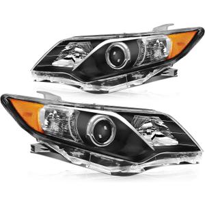 ECCPP Headlight Assembly Pair For Toyota Camry 2012-2014 Black Housing Amber Reflector Clear Lens Driver and Passenger Side