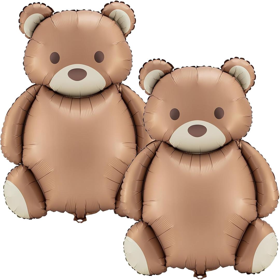 12 Pcs 21x35'' Big Brown Bear Balloons Matte Cartoon Bear Foil Birthday Balloons for Home Decor Jungle Animal Farm Safari Zoo Woodland Themed Party Baby Shower Decoration Supplies (Classic)