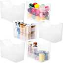 Qunclay 6 Plastic Freezer Organizer Bins with Wheel Set Clear Tall Narrow Kitchen Pantry Organizer Snack Storage Containers for Office Refrigerator(10 x 13.3 x 6.7inches)
