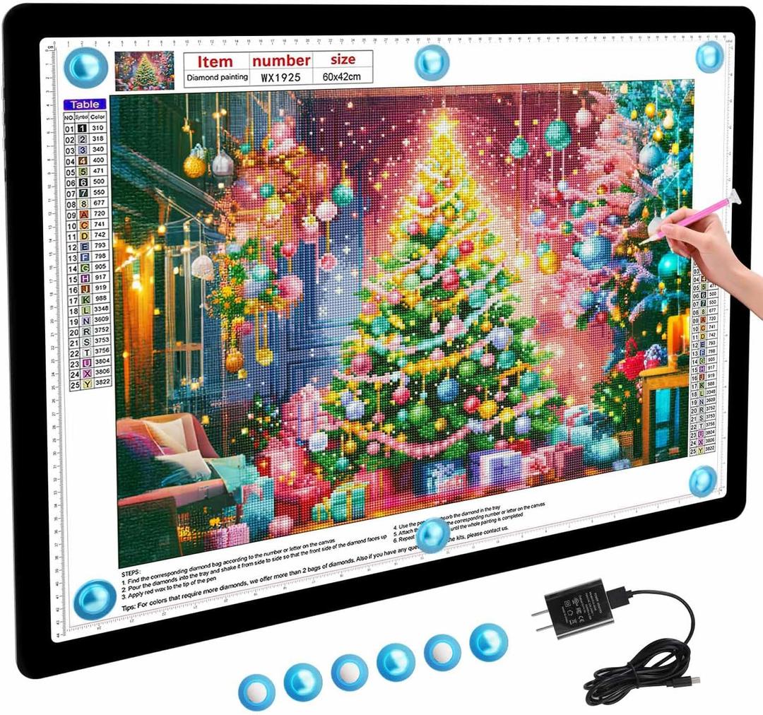 Heanolier Rechargeable A2(25.2" x 18.4") Light pad for Diamond Painting,Magnetic Light Board with Side Buttons,3 Color/6 Level Dimming,Wireless Light Box for Tracing,Light Table for Sketching,Drawing