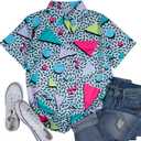 80s 90s Outfits for Women Retro Theme Party Disco Shirt 80s Hawaiian Shirt Neon Button Down Short Sleeve Blouse Tops
