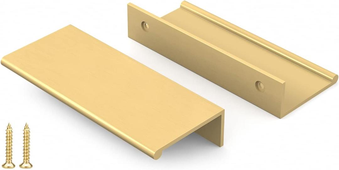 Peaha 10 Pack Kitchen Cabinet Handles 3 inch Matte Gold Pulls for Dresser Drawers Brushed Brass Door Edge Finger Pull Hardware (Hole Centers:3in(76mm))