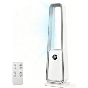 Bladeless Tower Fan for Bedroom, 36’’ Cooling Standing Fan, 24 Speeds & 3 Modes, 75° Oscillation, Remote Control, Ultra-Quiet, 12H Timer, Floor Fan for Indoor Home Office Living Room, White