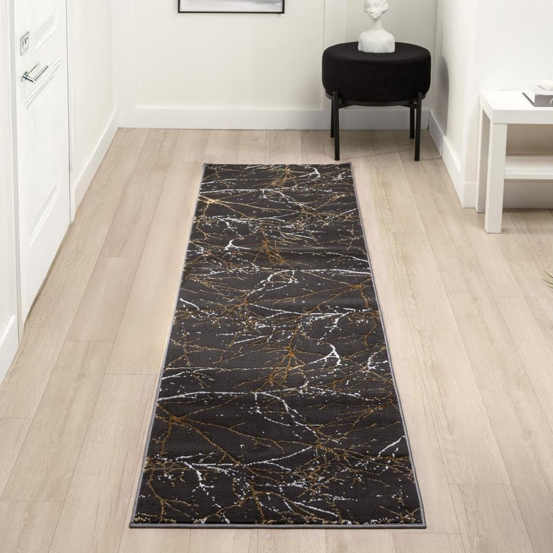 LUXE WEAVERS Modern Abstract Non-Shedding Runner Rug Black 2x8