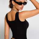 Upushall Tank Top with Built in Bra Square Neck Crop Top | Ribbed Sleeveless Summer Tops, Wide Strap Workout Camisole, Light Support Layering Undershirt, Stretchy Casual Wear (Black, S)