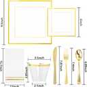 Festiva 350Pcs Clear Plastic Plates with Gold rim - Clear Gold Disposable Dinnerware for 50 Guests include Square Plastic Plates/Cups/Cutlery/Napkins Perfect for Birthday Party & Wedding
