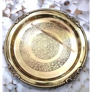 Craftsman 10 Inch Pure Brass Floral Design Pooja Aarti Thali Plate for Mandir, Temple, Indian Festival, Diwali, Aarti Platter for Prayer, Wedding Gift