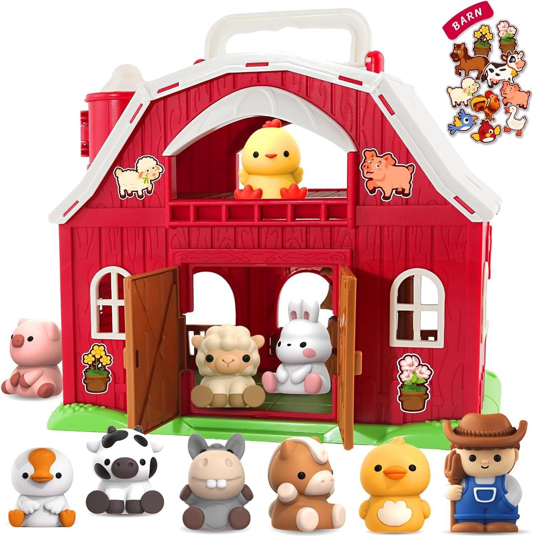 Spring Flower Toddler Toys for 1 2 3 Years Old Boys and Girls, Big Barn Toy with Farm Animal, Educational Montessori Toys, Farm Pretend Playset Toy, Christmas Birthday Gift for Toddler Baby Boys Girls