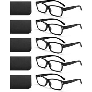 JOLISU Reading Glasses for Men - 5 Pack Classic Readers with Spring Hinge Black Frame, Blue Light Blocking Computer Glasses（1.25）
