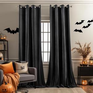 Melodieux 100% Blackout Velvet Curtains for Bedroom Living Room - Super Soft - Thermal Insulated Drapes with Black Liner, 52 by 84 Inch, (Orange, 2 Panels)