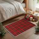 Artoid Mode Red Stripe Plaid Christmas Door Mat, Winter Home Decor Low-Profile Non-Slip Washable Throw Rug for Kitchen Entryway Front Door Bedroom Bathroom 2x3 Feet