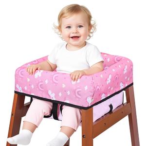 High Chair Cover, Baby High Chair Cover for Restaurants, Waterproof Portable Highchair Covers with 3-Point Harness for Eating, Travel, Home, Machine Washable, Fits Wooden Chairs (Pink)