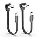 2PCS Right Angle USB to Type C Adapter, 90 Degree Flat USB A to C Cable,Short Flexible Male to Male Cable 66W 4inch-10CM for Vehicles, Desktop PCs, Smartphones,and More(UP Angle+Down Angle)