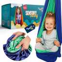 Sensory Swing for Kids Navy/Green | Indoor Swing for Kids Made with Soft & Durable Polyester | Includes Carabiner & Screws for Easy Installation | Suitable for Sensory Activities
