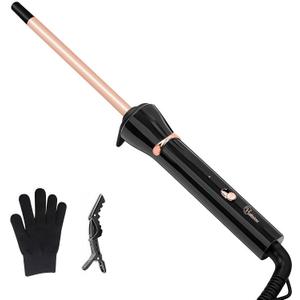3/8 Inch Small Wand Curling Iron, 9mm Tiny Curling Wand for Short & Long Hair, 10S Instant Heat Up, Maximum Temperature 420F, Includes Heat Protective Glove & Clips