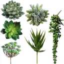 Winlyn 6 Pcs Unpotted Fake Succulents Assorted Faux Succulent in Different Green Artificial Hanging Succulents Textured Faux Succulent Pick Hanging String of Pearls Plant for Wedding Centerpieces