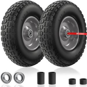 1PZ 4.00-6 Flat Free Tire and Wheel 13 Inch Solid Garden Wheelbarrow Tires 300Lbs with 5/8" & 3/4" Axle Hole 1"-3.5" Hub for Garden Cart Wheelbarrow Hand Truck for Home Farm