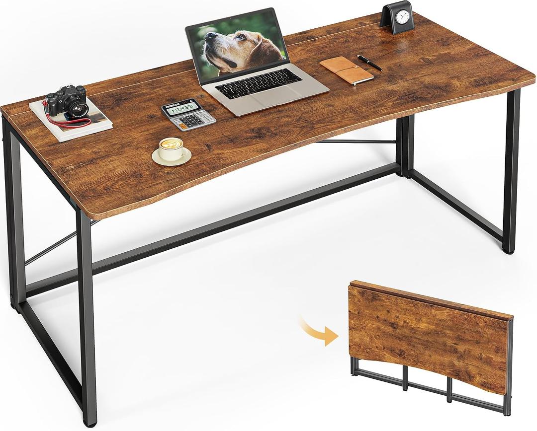 Huuger Folding Desk for Small Spaces, 47.2 Inch Foldable Computer Table, for Home Office, Study, Bedroom, Dorm, Space Saving, Small Writing Work Office Computer Desk, Easy to Fold, Rustic Brown, 18.9"D x 47.2"W