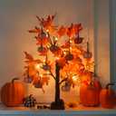 Hogardeck Fall Decorations for Home, Thanksgiving Decorations, 242FT Lighted Maple Leaves Tree with 24 LEDs & 12 Wood Pumpkin Ornaments, Battery Powered Timer Artificial Trees for Autumn Table Decor (Orange)