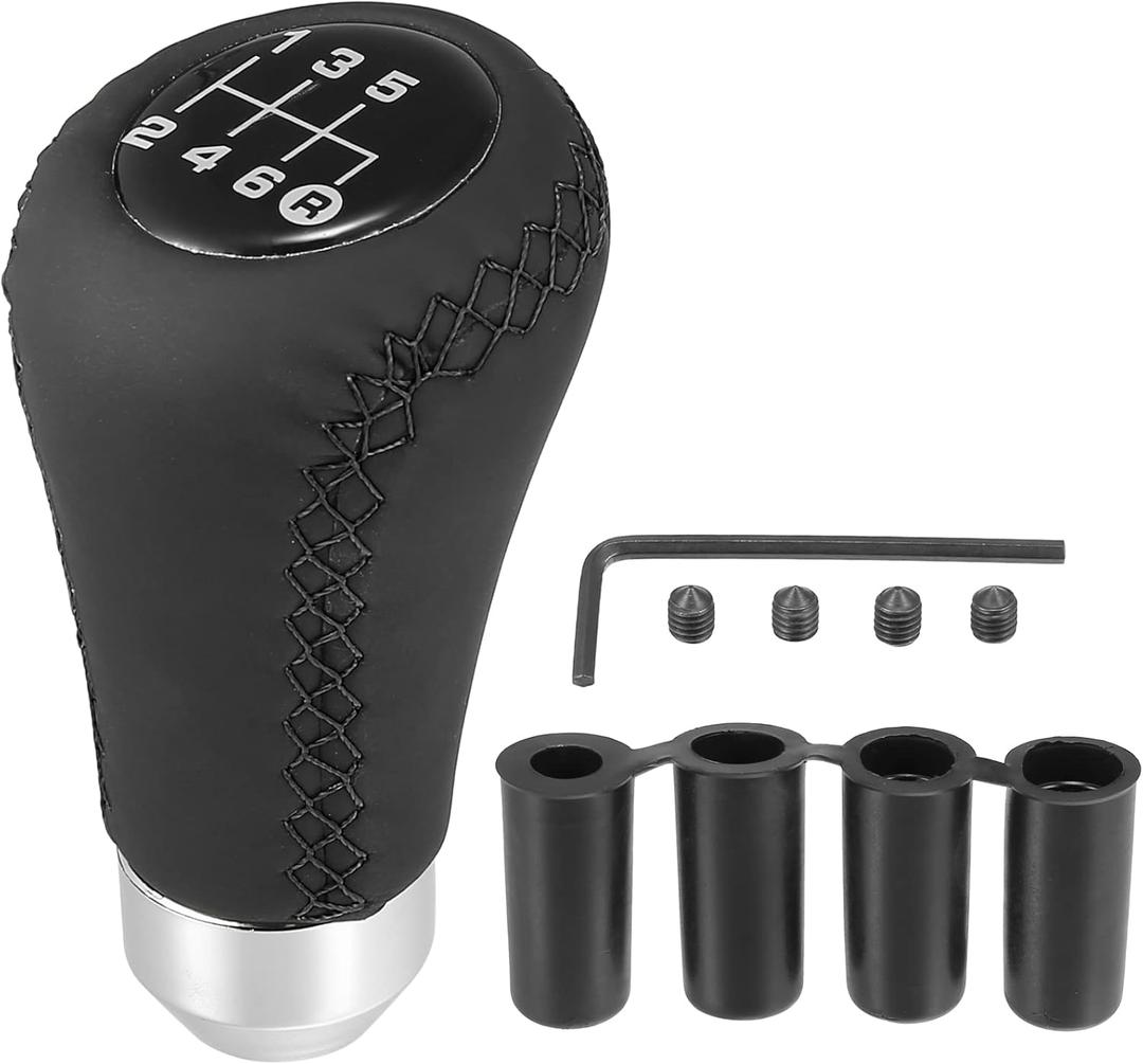 X AUTOHAUX Black Universal 6 Speed Auto Car Gear Lever Shifter Manual Stick Shift Knob PU Leather Black Stitches