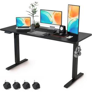 Electric Standing Desk Adjustable Height - Rolling Sit to Stand Desks on Wheels - Mobile Standup Computer Table 55 Inch Black One Piece Desktop and Rising Frame with Storage for Home Office & Gaming