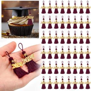 Daifunli 60 Pcs 2026 Mini Graduation Tassels for Craft 2.4inch Tassels Party Favors Mini Bookmark for Graduation Decor, Chocolates Decor, Keychain Making(Maroon)