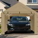 10x20 Carport Replacement Sidewall, Front Panel Canopy Entrance Panel with Zippers and Elastic Ball Bungees, 180G PE Waterproof & UV Protected Replacement Sidewall Cover, Beige