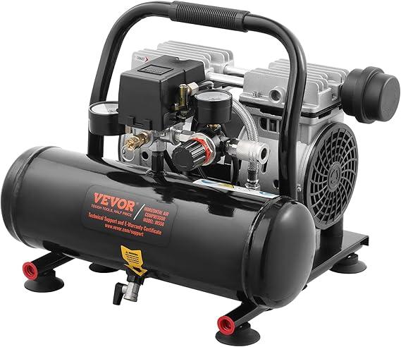 VEVOR Air Compressor, 1 Gallon Steel Tank, 1HP 1.5CFM @ 90PSI Oil Free Air Compressor & Max. 120PSI Pressure, 78dB Ultra Quiet Portable Compressor for Auto Repair, Tire Inflation, Spray Painting, 120V