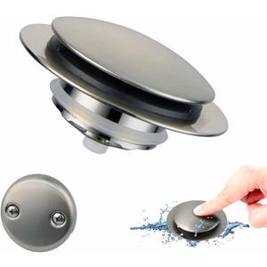 Brushed Bathtub Stopper Tub Drain,Welsan Universal Pop Up Tub Drain Stopper Replacement Tip Toe, Lift and Turn with 2-Hole Overflow Face Plate Cover and EZ Bath Tub Plug (Brushed Nickel)