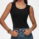 Women Wide Strap Ribbed Cropped Tank Tops 2026 Summer Trendy Crop Top Tight Fit Basic Sleeveless Camisole (Black, M)