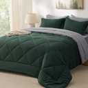 Bedsure Queen Comforter Set - 7 Pieces Reversible Forest Green Bedding, Queen Size Bed Set for All Seasons, Bed in a Bag with Down Alternative Comforter, Sheets, Pillowcases & Shams (Queen, 05 - Forest Green)