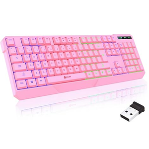 KLIM Chroma Wireless Gaming Keyboard RGB - New Version - Long-Lasting Rechargeable Battery - Quick and Quiet Typing - Water Resistant Backlit Wireless Keyboard for PC PS5 PS4 Xbox One Mac - Pink
Visit the KLIM Store