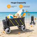 Premium 10.5" Balloon Wheels Beach Wagon - 450LBS Heavy Duty Sand Wagon, Foldable All Terrain Collapsible Utility Wagon with Removable Cooler Bag, Easy Roll for Soft Sand Family Camping-Black